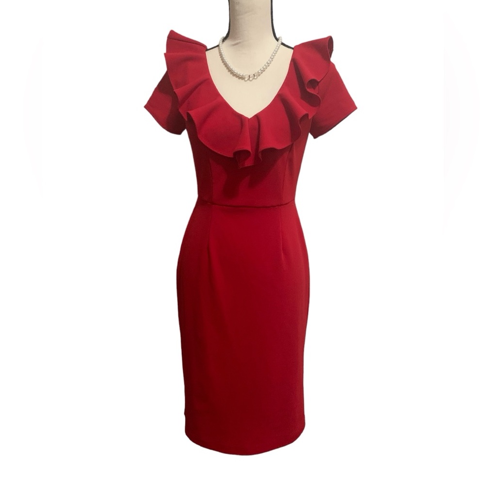 Charlen Henry red ruffled pencil dress sz S